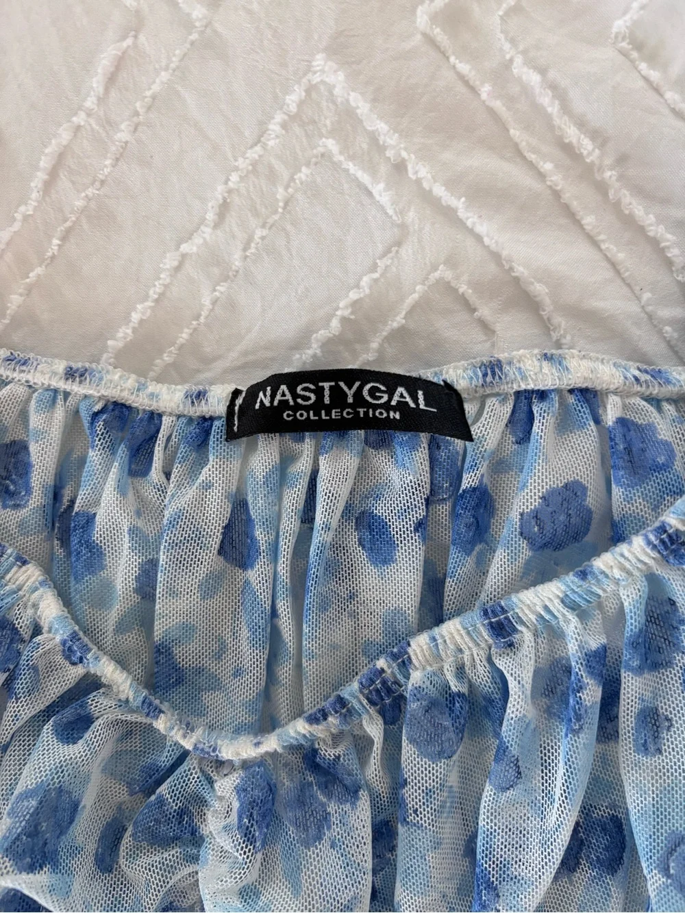 Blue Floral Off-Shoulder Crop Top